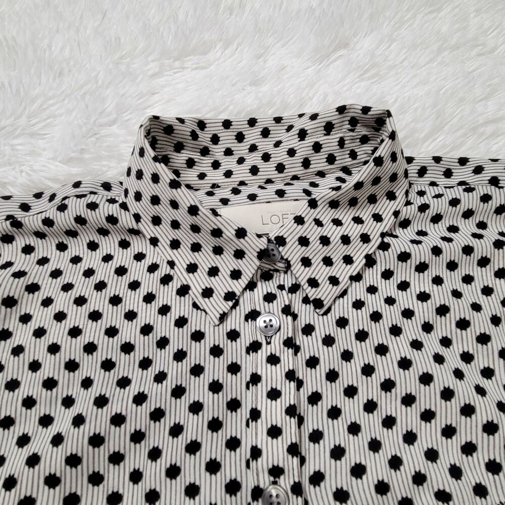 LOFT Polka Dot Striped Button Down Shirt Womens XS Black White Long Sleeve - Picture 5 of 9